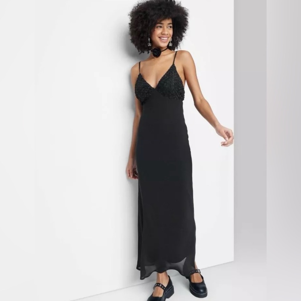 NWT Women's Sleeveless Rosette Cup Maxi Dress - Wild Fable Black M